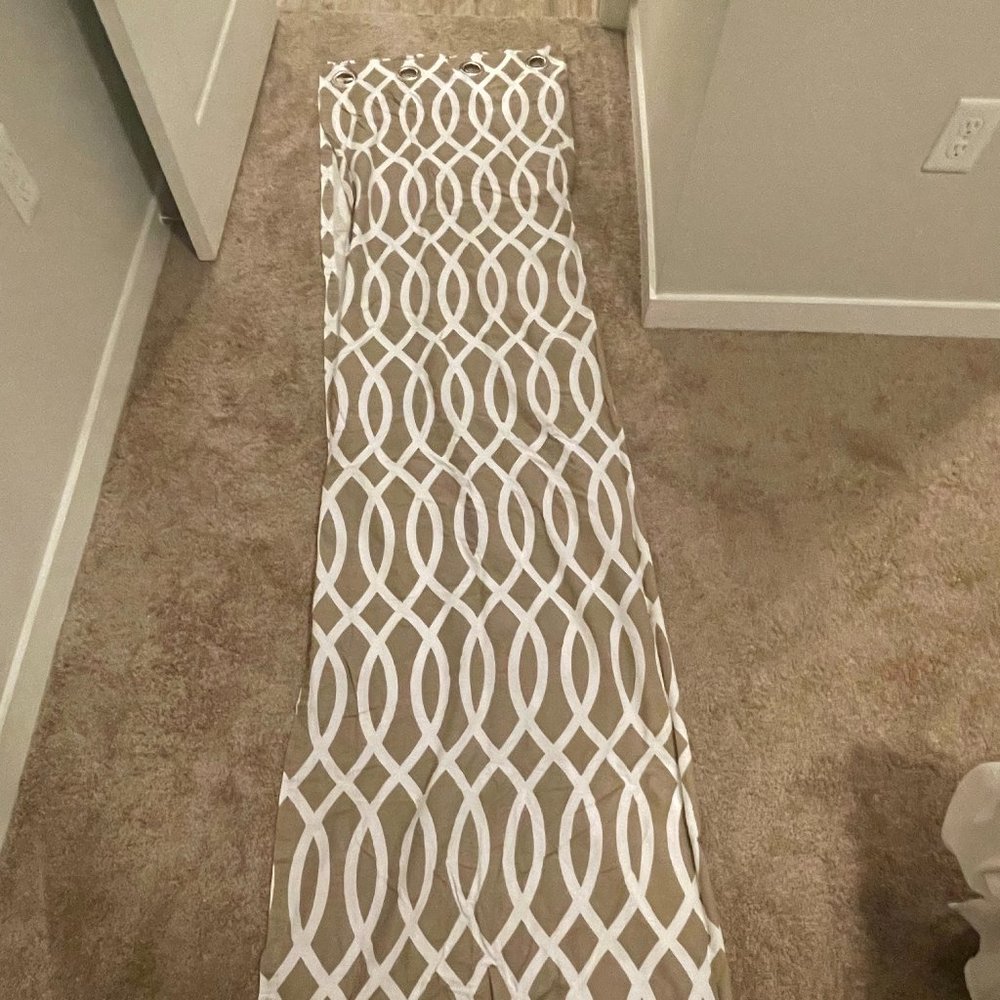 White and Tan window curtains